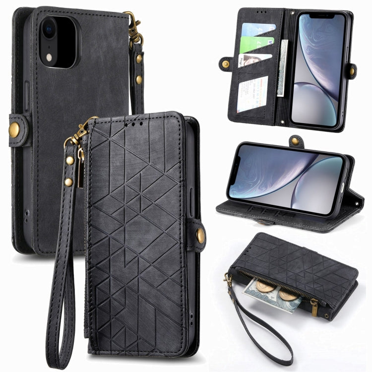 Geometrische Reißverschluss-Brieftaschen-Handyhülle aus Leder mit seitlicher Schnalle, für iPhone 11, für iPhone 11 Pro, für iPhone X / XS, für iPhone XR, für iPhone XS Max, für iPhone 7 Plus / 8 Plus, für iPhone 6 Plus / 6s Plus, für iPhone 6 / 6s
