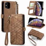 Geometrische Reißverschluss-Brieftaschen-Handyhülle aus Leder mit seitlicher Schnalle, für iPhone 11, für iPhone 11 Pro, für iPhone X / XS, für iPhone XR, für iPhone XS Max, für iPhone 7 Plus / 8 Plus, für iPhone 6 Plus / 6s Plus, für iPhone 6 / 6s