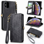 Geometrische Reißverschluss-Brieftaschen-Handyhülle aus Leder mit seitlicher Schnalle, für iPhone 11, für iPhone 11 Pro, für iPhone X / XS, für iPhone XR, für iPhone XS Max, für iPhone 7 Plus / 8 Plus, für iPhone 6 Plus / 6s Plus, für iPhone 6 / 6s