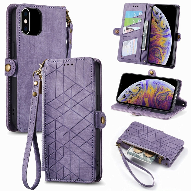Geometrische Reißverschluss-Brieftaschen-Handyhülle aus Leder mit seitlicher Schnalle, für iPhone 11, für iPhone 11 Pro, für iPhone X / XS, für iPhone XR, für iPhone XS Max, für iPhone 7 Plus / 8 Plus, für iPhone 6 Plus / 6s Plus, für iPhone 6 / 6s