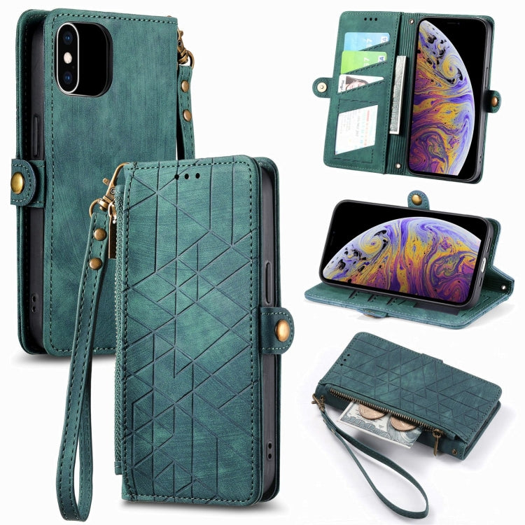 Geometrische Reißverschluss-Brieftaschen-Handyhülle aus Leder mit seitlicher Schnalle, für iPhone 11, für iPhone 11 Pro, für iPhone X / XS, für iPhone XR, für iPhone XS Max, für iPhone 7 Plus / 8 Plus, für iPhone 6 Plus / 6s Plus, für iPhone 6 / 6s