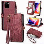 Geometrische Reißverschluss-Brieftaschen-Handyhülle aus Leder mit seitlicher Schnalle, für iPhone 11, für iPhone 11 Pro, für iPhone X / XS, für iPhone XR, für iPhone XS Max, für iPhone 7 Plus / 8 Plus, für iPhone 6 Plus / 6s Plus, für iPhone 6 / 6s