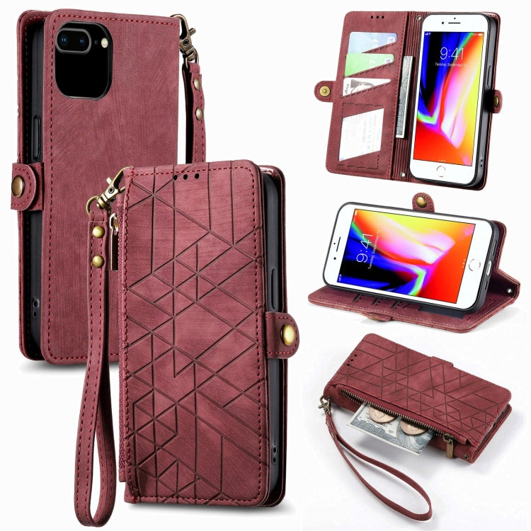 Geometrische Reißverschluss-Brieftaschen-Handyhülle aus Leder mit seitlicher Schnalle, für iPhone 11, für iPhone 11 Pro, für iPhone X / XS, für iPhone XR, für iPhone XS Max, für iPhone 7 Plus / 8 Plus, für iPhone 6 Plus / 6s Plus, für iPhone 6 / 6s