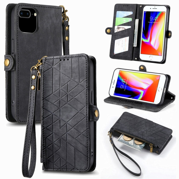 Geometrische Reißverschluss-Brieftaschen-Handyhülle aus Leder mit seitlicher Schnalle, für iPhone 11, für iPhone 11 Pro, für iPhone X / XS, für iPhone XR, für iPhone XS Max, für iPhone 7 Plus / 8 Plus, für iPhone 6 Plus / 6s Plus, für iPhone 6 / 6s