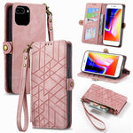 Geometrische Reißverschluss-Brieftaschen-Handyhülle aus Leder mit seitlicher Schnalle, für iPhone 11, für iPhone 11 Pro, für iPhone X / XS, für iPhone XR, für iPhone XS Max, für iPhone 7 Plus / 8 Plus, für iPhone 6 Plus / 6s Plus, für iPhone 6 / 6s