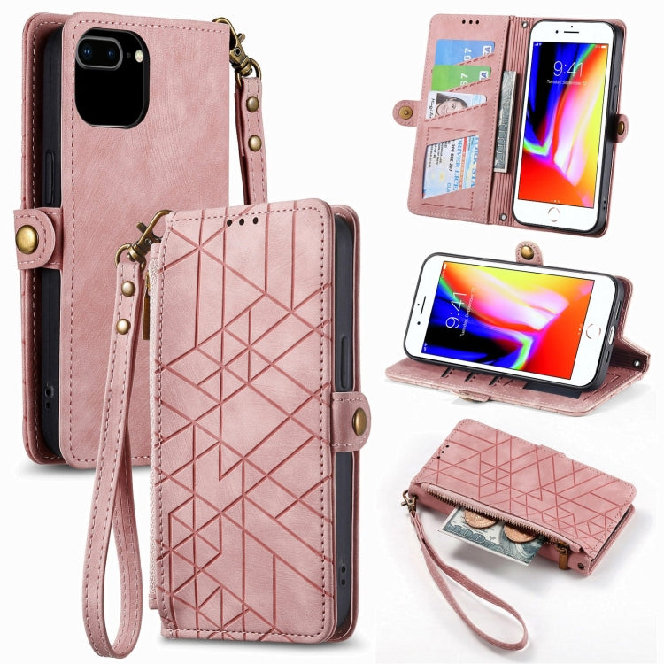 Geometrische Reißverschluss-Brieftaschen-Handyhülle aus Leder mit seitlicher Schnalle, für iPhone 11, für iPhone 11 Pro, für iPhone X / XS, für iPhone XR, für iPhone XS Max, für iPhone 7 Plus / 8 Plus, für iPhone 6 Plus / 6s Plus, für iPhone 6 / 6s