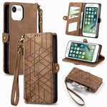 Geometrische Reißverschluss-Brieftaschen-Handyhülle aus Leder mit seitlicher Schnalle, für iPhone 11, für iPhone 11 Pro, für iPhone X / XS, für iPhone XR, für iPhone XS Max, für iPhone 7 Plus / 8 Plus, für iPhone 6 Plus / 6s Plus, für iPhone 6 / 6s