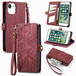 Geometrische Reißverschluss-Brieftaschen-Handyhülle aus Leder mit seitlicher Schnalle, für iPhone 11, für iPhone 11 Pro, für iPhone X / XS, für iPhone XR, für iPhone XS Max, für iPhone 7 Plus / 8 Plus, für iPhone 6 Plus / 6s Plus, für iPhone 6 / 6s