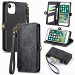 Geometrische Reißverschluss-Brieftaschen-Handyhülle aus Leder mit seitlicher Schnalle, für iPhone 11, für iPhone 11 Pro, für iPhone X / XS, für iPhone XR, für iPhone XS Max, für iPhone 7 Plus / 8 Plus, für iPhone 6 Plus / 6s Plus, für iPhone 6 / 6s