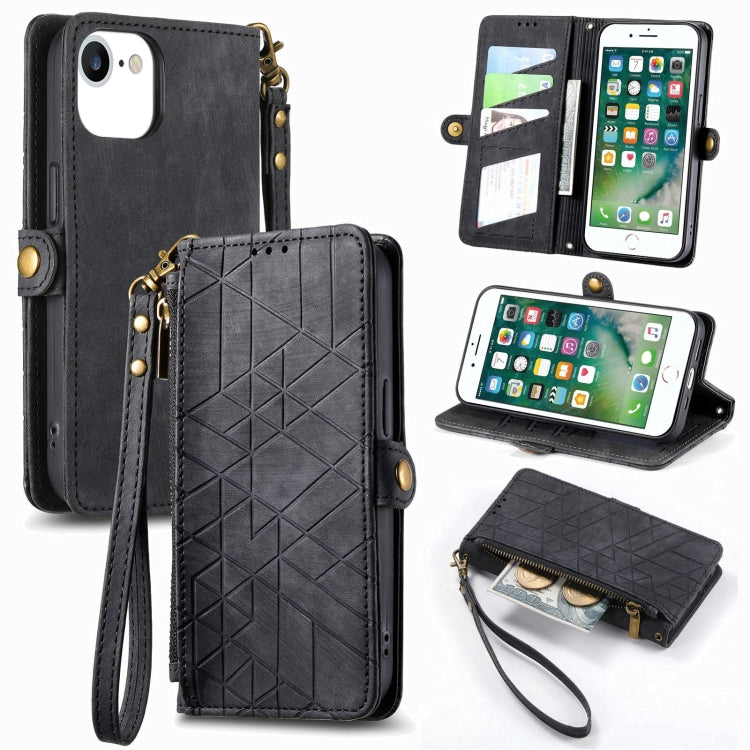 Geometrische Reißverschluss-Brieftaschen-Handyhülle aus Leder mit seitlicher Schnalle, für iPhone 11, für iPhone 11 Pro, für iPhone X / XS, für iPhone XR, für iPhone XS Max, für iPhone 7 Plus / 8 Plus, für iPhone 6 Plus / 6s Plus, für iPhone 6 / 6s