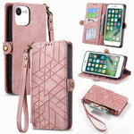 Geometrische Reißverschluss-Brieftaschen-Handyhülle aus Leder mit seitlicher Schnalle, für iPhone 11, für iPhone 11 Pro, für iPhone X / XS, für iPhone XR, für iPhone XS Max, für iPhone 7 Plus / 8 Plus, für iPhone 6 Plus / 6s Plus, für iPhone 6 / 6s