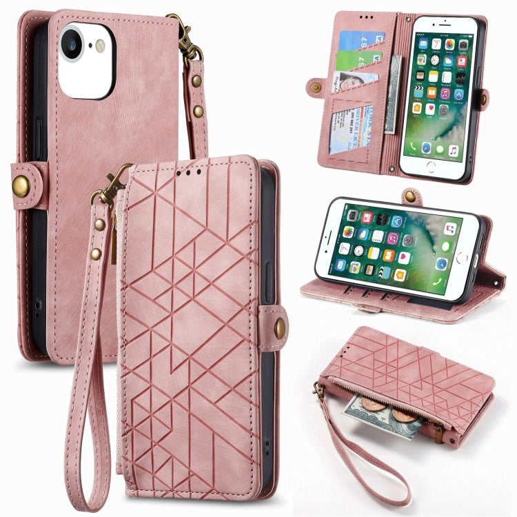 Geometrische Reißverschluss-Brieftaschen-Handyhülle aus Leder mit seitlicher Schnalle, für iPhone 11, für iPhone 11 Pro, für iPhone X / XS, für iPhone XR, für iPhone XS Max, für iPhone 7 Plus / 8 Plus, für iPhone 6 Plus / 6s Plus, für iPhone 6 / 6s