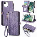 Geometrische Reißverschluss-Brieftaschen-Handyhülle aus Leder mit seitlicher Schnalle, für iPhone 11, für iPhone 11 Pro, für iPhone X / XS, für iPhone XR, für iPhone XS Max, für iPhone 7 Plus / 8 Plus, für iPhone 6 Plus / 6s Plus, für iPhone 6 / 6s