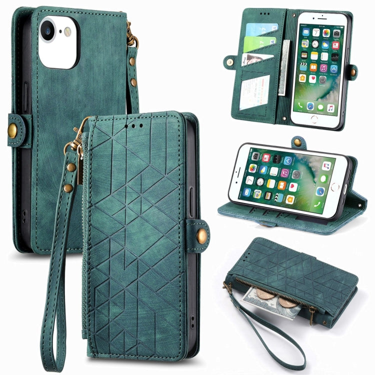 Geometrische Reißverschluss-Brieftaschen-Handyhülle aus Leder mit seitlicher Schnalle, für iPhone 11, für iPhone 11 Pro, für iPhone X / XS, für iPhone XR, für iPhone XS Max, für iPhone 7 Plus / 8 Plus, für iPhone 6 Plus / 6s Plus, für iPhone 6 / 6s
