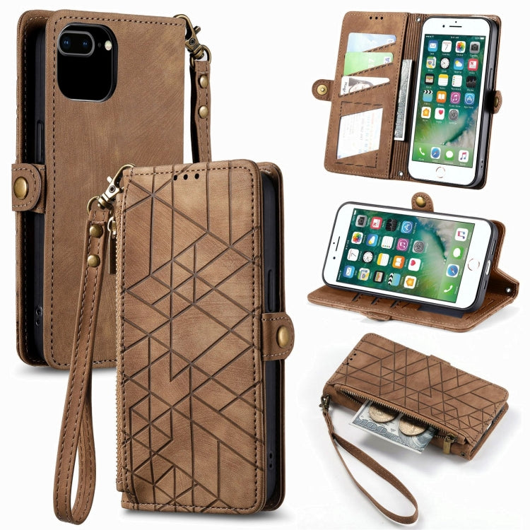 Geometrische Reißverschluss-Brieftaschen-Handyhülle aus Leder mit seitlicher Schnalle, für iPhone 11, für iPhone 11 Pro, für iPhone X / XS, für iPhone XR, für iPhone XS Max, für iPhone 7 Plus / 8 Plus, für iPhone 6 Plus / 6s Plus, für iPhone 6 / 6s