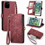 Geometrische Reißverschluss-Brieftaschen-Handyhülle aus Leder mit seitlicher Schnalle, für iPhone 11, für iPhone 11 Pro, für iPhone X / XS, für iPhone XR, für iPhone XS Max, für iPhone 7 Plus / 8 Plus, für iPhone 6 Plus / 6s Plus, für iPhone 6 / 6s