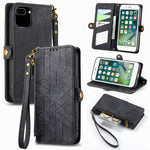Geometrische Reißverschluss-Brieftaschen-Handyhülle aus Leder mit seitlicher Schnalle, für iPhone 11, für iPhone 11 Pro, für iPhone X / XS, für iPhone XR, für iPhone XS Max, für iPhone 7 Plus / 8 Plus, für iPhone 6 Plus / 6s Plus, für iPhone 6 / 6s