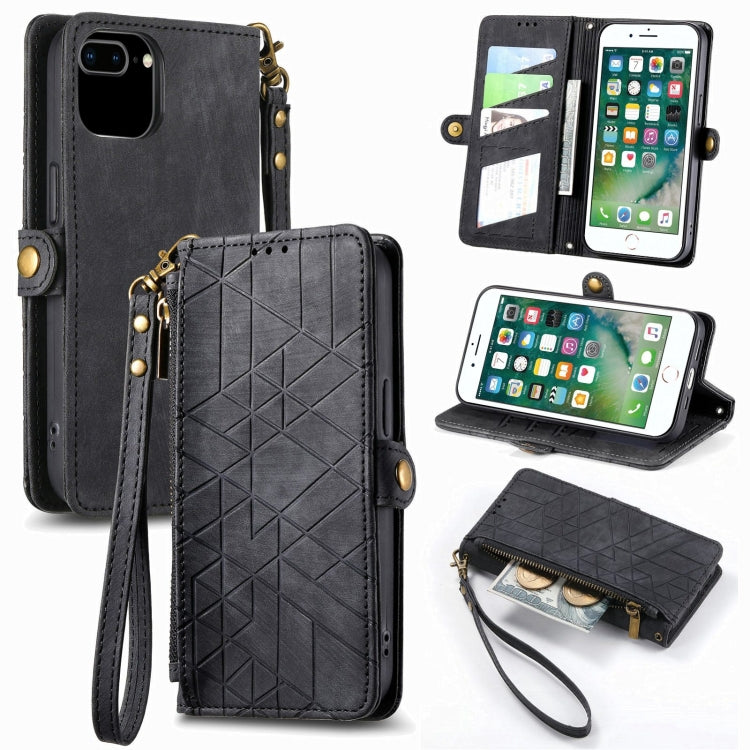 Geometrische Reißverschluss-Brieftaschen-Handyhülle aus Leder mit seitlicher Schnalle, für iPhone 11, für iPhone 11 Pro, für iPhone X / XS, für iPhone XR, für iPhone XS Max, für iPhone 7 Plus / 8 Plus, für iPhone 6 Plus / 6s Plus, für iPhone 6 / 6s