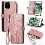 Geometrische Reißverschluss-Brieftaschen-Handyhülle aus Leder mit seitlicher Schnalle, für iPhone 11, für iPhone 11 Pro, für iPhone X / XS, für iPhone XR, für iPhone XS Max, für iPhone 7 Plus / 8 Plus, für iPhone 6 Plus / 6s Plus, für iPhone 6 / 6s