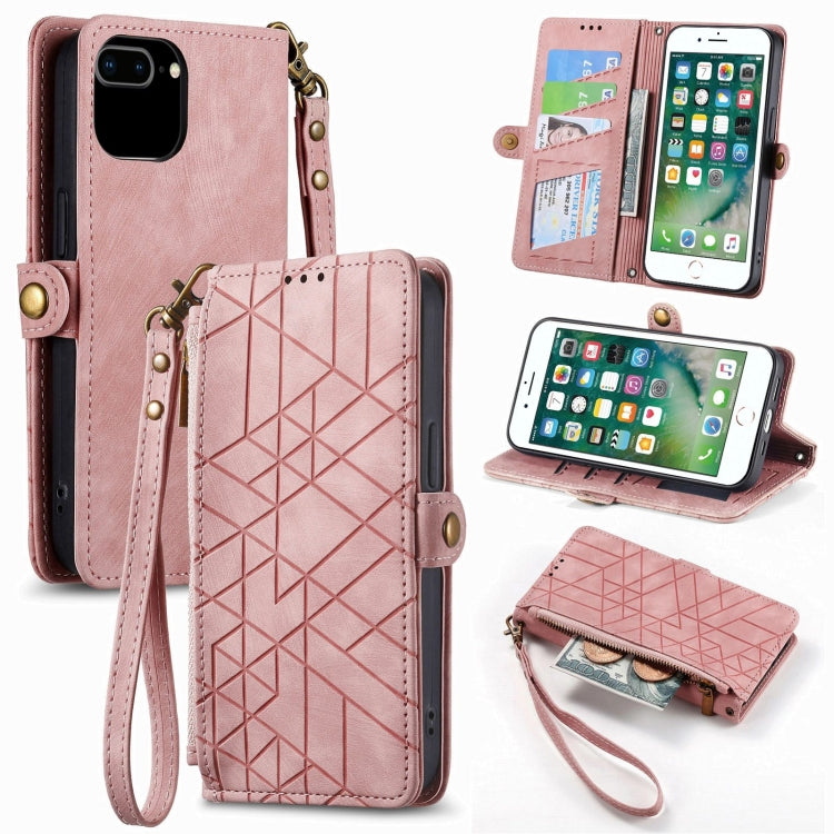 Geometrische Reißverschluss-Brieftaschen-Handyhülle aus Leder mit seitlicher Schnalle, für iPhone 11, für iPhone 11 Pro, für iPhone X / XS, für iPhone XR, für iPhone XS Max, für iPhone 7 Plus / 8 Plus, für iPhone 6 Plus / 6s Plus, für iPhone 6 / 6s