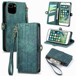 Geometrische Reißverschluss-Brieftaschen-Handyhülle aus Leder mit seitlicher Schnalle, für iPhone 11, für iPhone 11 Pro, für iPhone X / XS, für iPhone XR, für iPhone XS Max, für iPhone 7 Plus / 8 Plus, für iPhone 6 Plus / 6s Plus, für iPhone 6 / 6s