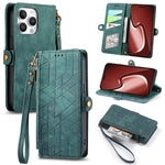 Geometrische Reißverschluss-Brieftasche Seiten-Schnalle Leder Handyhülle, Für iPhone 17e / 16e, Für iPhone 17 Pro Max, Für iPhone 17 Pro, Für iPhone 17, Für iPhone Air, Für iPhone 16 Pro Max, Für iPhone 16 Pro, Für iPhone 16 Plus