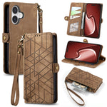 Geometrische Reißverschluss-Brieftasche Seiten-Schnalle Leder Handyhülle, Für iPhone 17e / 16e, Für iPhone 17 Pro Max, Für iPhone 17 Pro, Für iPhone 17, Für iPhone Air, Für iPhone 16 Pro Max, Für iPhone 16 Pro, Für iPhone 16 Plus