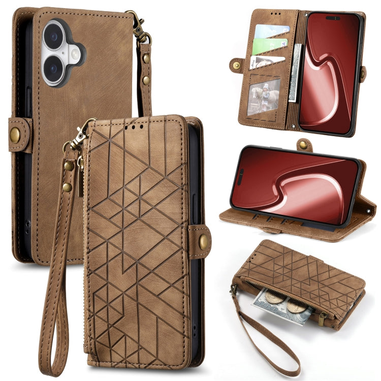 Geometrische Reißverschluss-Brieftasche Seiten-Schnalle Leder Handyhülle, Für iPhone 17e / 16e, Für iPhone 17 Pro Max, Für iPhone 17 Pro, Für iPhone 17, Für iPhone Air, Für iPhone 16 Pro Max, Für iPhone 16 Pro, Für iPhone 16 Plus