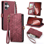 Geometrische Reißverschluss-Brieftasche Seiten-Schnalle Leder Handyhülle, Für iPhone 17e / 16e, Für iPhone 17 Pro Max, Für iPhone 17 Pro, Für iPhone 17, Für iPhone Air, Für iPhone 16 Pro Max, Für iPhone 16 Pro, Für iPhone 16 Plus