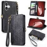 Geometrische Reißverschluss-Brieftasche Seiten-Schnalle Leder Handyhülle, Für iPhone 17e / 16e, Für iPhone 17 Pro Max, Für iPhone 17 Pro, Für iPhone 17, Für iPhone Air, Für iPhone 16 Pro Max, Für iPhone 16 Pro, Für iPhone 16 Plus