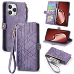 Geometrische Reißverschluss-Brieftasche Seiten-Schnalle Leder Handyhülle, Für iPhone 17e / 16e, Für iPhone 17 Pro Max, Für iPhone 17 Pro, Für iPhone 17, Für iPhone Air, Für iPhone 16 Pro Max, Für iPhone 16 Pro, Für iPhone 16 Plus
