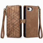 Geometrische Reißverschluss-Brieftasche Seiten-Schnalle Leder Handyhülle, Für iPhone 17e / 16e, Für iPhone 17 Pro Max, Für iPhone 17 Pro, Für iPhone 17, Für iPhone Air, Für iPhone 16 Pro Max, Für iPhone 16 Pro, Für iPhone 16 Plus