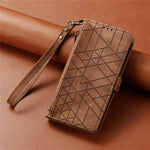Geometrische Reißverschluss-Brieftasche Seiten-Schnalle Leder Handyhülle, Für iPhone 17e / 16e, Für iPhone 17 Pro Max, Für iPhone 17 Pro, Für iPhone 17, Für iPhone Air, Für iPhone 16 Pro Max, Für iPhone 16 Pro, Für iPhone 16 Plus