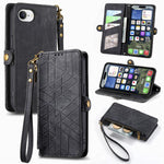 Geometrische Reißverschluss-Brieftasche Seiten-Schnalle Leder Handyhülle, Für iPhone 17e / 16e, Für iPhone 17 Pro Max, Für iPhone 17 Pro, Für iPhone 17, Für iPhone Air, Für iPhone 16 Pro Max, Für iPhone 16 Pro, Für iPhone 16 Plus