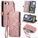 Geometrische Reißverschluss-Brieftasche Seiten-Schnalle Leder Handyhülle, Für iPhone 17e / 16e, Für iPhone 17 Pro Max, Für iPhone 17 Pro, Für iPhone 17, Für iPhone Air, Für iPhone 16 Pro Max, Für iPhone 16 Pro, Für iPhone 16 Plus