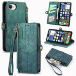 Geometrische Reißverschluss-Brieftasche Seiten-Schnalle Leder Handyhülle, Für iPhone 17e / 16e, Für iPhone 17 Pro Max, Für iPhone 17 Pro, Für iPhone 17, Für iPhone Air, Für iPhone 16 Pro Max, Für iPhone 16 Pro, Für iPhone 16 Plus