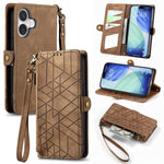 Geometrische Reißverschluss-Brieftasche Seiten-Schnalle Leder Handyhülle, Für iPhone 17e / 16e, Für iPhone 17 Pro Max, Für iPhone 17 Pro, Für iPhone 17, Für iPhone Air, Für iPhone 16 Pro Max, Für iPhone 16 Pro, Für iPhone 16 Plus