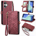 Geometrische Reißverschluss-Brieftasche Seiten-Schnalle Leder Handyhülle, Für iPhone 17e / 16e, Für iPhone 17 Pro Max, Für iPhone 17 Pro, Für iPhone 17, Für iPhone Air, Für iPhone 16 Pro Max, Für iPhone 16 Pro, Für iPhone 16 Plus