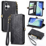 Geometrische Reißverschluss-Brieftasche Seiten-Schnalle Leder Handyhülle, Für iPhone 17e / 16e, Für iPhone 17 Pro Max, Für iPhone 17 Pro, Für iPhone 17, Für iPhone Air, Für iPhone 16 Pro Max, Für iPhone 16 Pro, Für iPhone 16 Plus