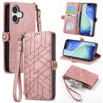 Geometrische Reißverschluss-Brieftasche Seiten-Schnalle Leder Handyhülle, Für iPhone 17e / 16e, Für iPhone 17 Pro Max, Für iPhone 17 Pro, Für iPhone 17, Für iPhone Air, Für iPhone 16 Pro Max, Für iPhone 16 Pro, Für iPhone 16 Plus