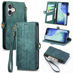 Geometrische Reißverschluss-Brieftasche Seiten-Schnalle Leder Handyhülle, Für iPhone 17e / 16e, Für iPhone 17 Pro Max, Für iPhone 17 Pro, Für iPhone 17, Für iPhone Air, Für iPhone 16 Pro Max, Für iPhone 16 Pro, Für iPhone 16 Plus