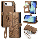 Geometrische Reißverschluss-Brieftasche Seiten-Schnalle Leder Handyhülle, Für iPhone 17e / 16e, Für iPhone 17 Pro Max, Für iPhone 17 Pro, Für iPhone 17, Für iPhone Air, Für iPhone 16 Pro Max, Für iPhone 16 Pro, Für iPhone 16 Plus