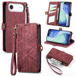 Geometrische Reißverschluss-Brieftasche Seiten-Schnalle Leder Handyhülle, Für iPhone 17e / 16e, Für iPhone 17 Pro Max, Für iPhone 17 Pro, Für iPhone 17, Für iPhone Air, Für iPhone 16 Pro Max, Für iPhone 16 Pro, Für iPhone 16 Plus