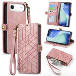 Geometrische Reißverschluss-Brieftasche Seiten-Schnalle Leder Handyhülle, Für iPhone 17e / 16e, Für iPhone 17 Pro Max, Für iPhone 17 Pro, Für iPhone 17, Für iPhone Air, Für iPhone 16 Pro Max, Für iPhone 16 Pro, Für iPhone 16 Plus