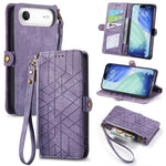 Geometrische Reißverschluss-Brieftasche Seiten-Schnalle Leder Handyhülle, Für iPhone 17e / 16e, Für iPhone 17 Pro Max, Für iPhone 17 Pro, Für iPhone 17, Für iPhone Air, Für iPhone 16 Pro Max, Für iPhone 16 Pro, Für iPhone 16 Plus
