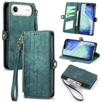 Geometrische Reißverschluss-Brieftasche Seiten-Schnalle Leder Handyhülle, Für iPhone 17e / 16e, Für iPhone 17 Pro Max, Für iPhone 17 Pro, Für iPhone 17, Für iPhone Air, Für iPhone 16 Pro Max, Für iPhone 16 Pro, Für iPhone 16 Plus