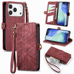 Geometrische Reißverschluss-Brieftasche Seiten-Schnalle Leder Handyhülle, Für iPhone 17e / 16e, Für iPhone 17 Pro Max, Für iPhone 17 Pro, Für iPhone 17, Für iPhone Air, Für iPhone 16 Pro Max, Für iPhone 16 Pro, Für iPhone 16 Plus