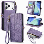 Geometrische Reißverschluss-Brieftasche Seiten-Schnalle Leder Handyhülle, Für iPhone 17e / 16e, Für iPhone 17 Pro Max, Für iPhone 17 Pro, Für iPhone 17, Für iPhone Air, Für iPhone 16 Pro Max, Für iPhone 16 Pro, Für iPhone 16 Plus