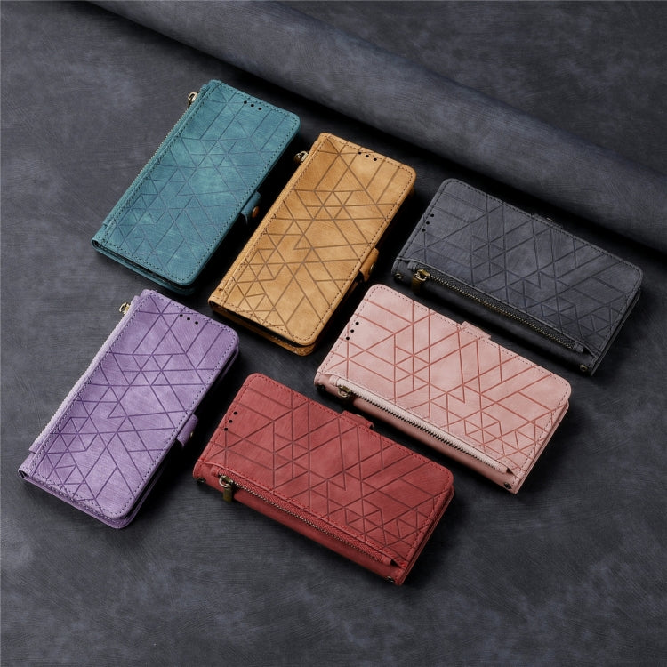 Geometrische Reißverschluss-Brieftaschen-Handyhülle aus Leder mit seitlicher Schnalle, für iPhone 11, für iPhone 11 Pro, für iPhone X / XS, für iPhone XR, für iPhone XS Max, für iPhone 7 Plus / 8 Plus, für iPhone 6 Plus / 6s Plus, für iPhone 6 / 6s