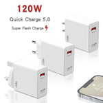 120W USB Super Fast Ladeadapter, EU-Stecker, US-Stecker, UK-Stecker